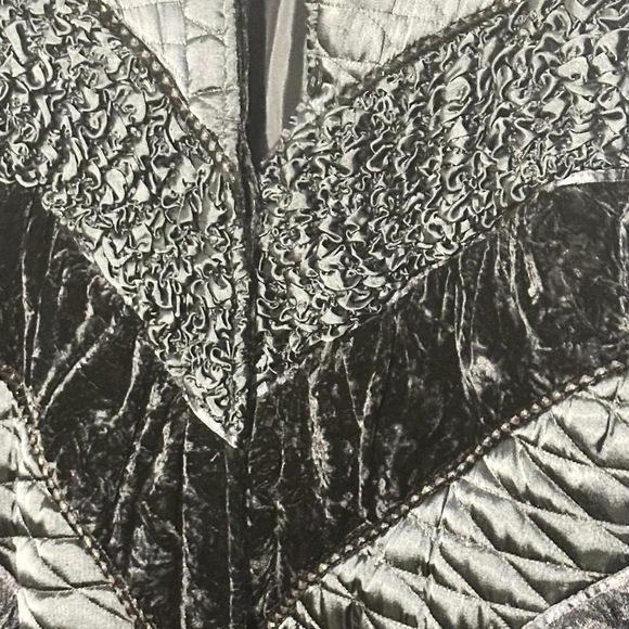 80s Vintage JA Resort Velvet Quilted Panel Patchwork Coat Black 1X - Picture 7 of 9